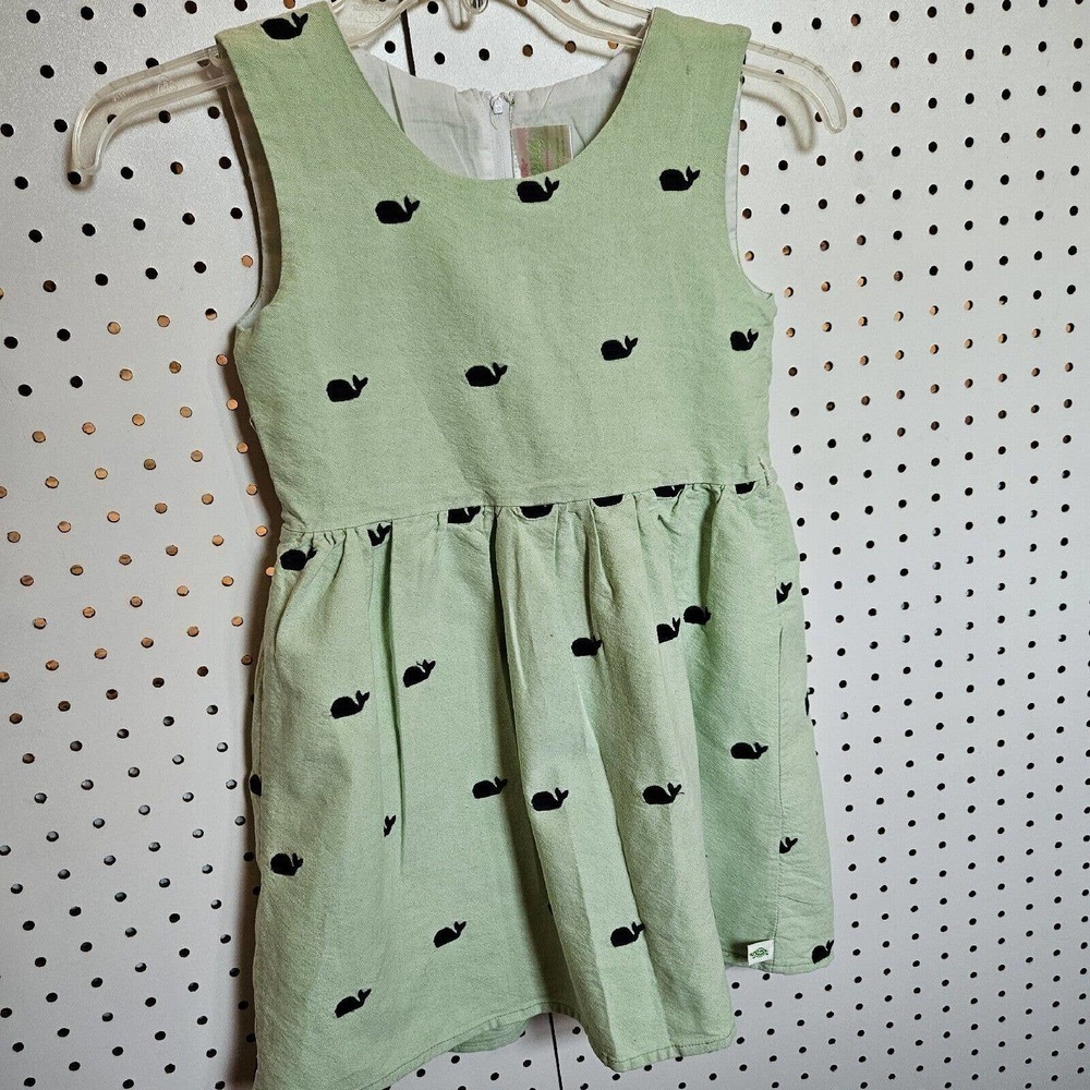 Girls Lolly Wolly Doodle Dress Green With Navy Embroidered Whales Size 8